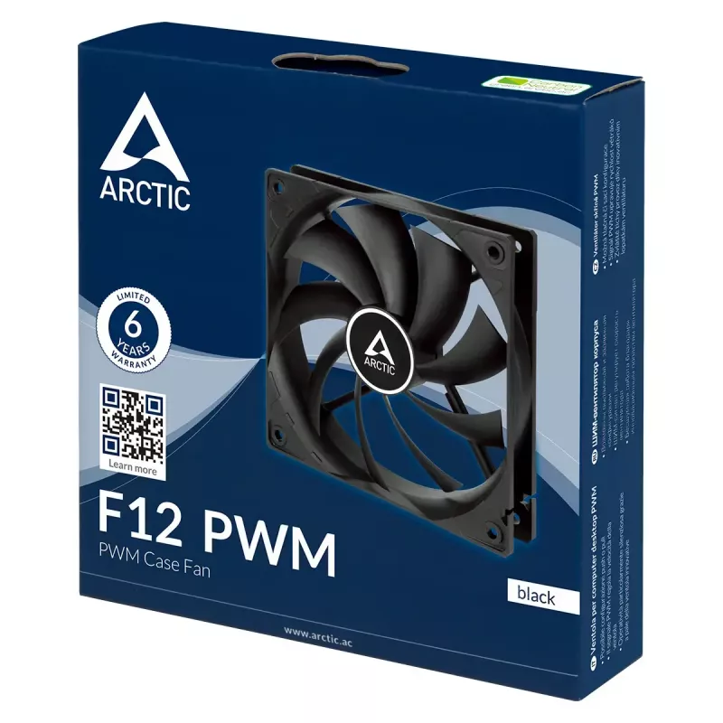 ARCTIC F12 PWM Ventilador de caja, 120 mm, negro, pack de 5 (ACFAN00145A)