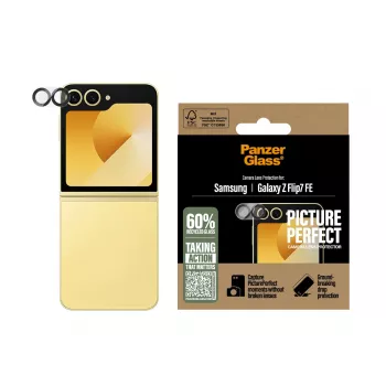 Protector de objetivo de cámara PanzerGlass PicturePerfect para Samsung Galaxy Z Flip7 FE — vidrio templado, silicona, transparente, 1 unidad