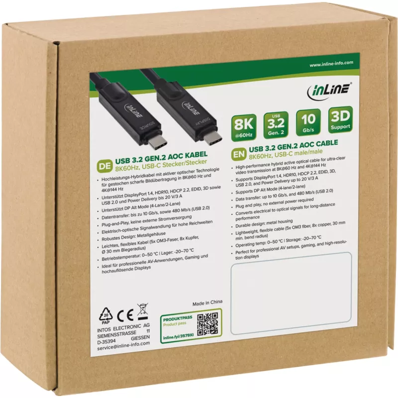 Cable USB InLine 35799I USB 3.2 Gen 2 (3.1 Gen 2) 10 m USB C negro