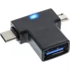 Adaptador en T OTG InLine USB 3.1/2.0, conector macho USB-C o Micro-USB a conector hembra A