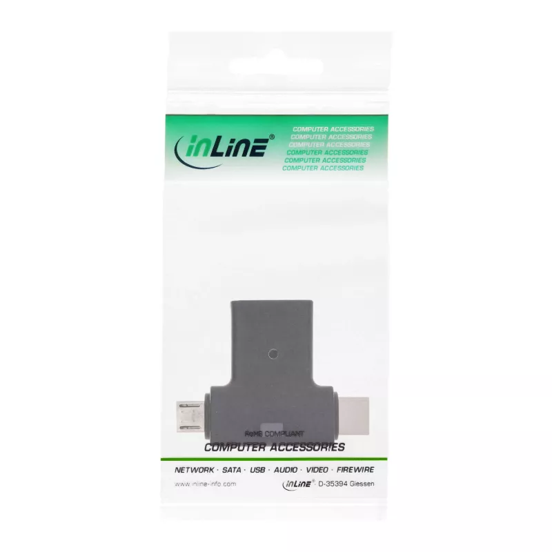 Adaptador en T OTG InLine USB 3.1/2.0, conector macho USB-C o Micro-USB a conector hembra A