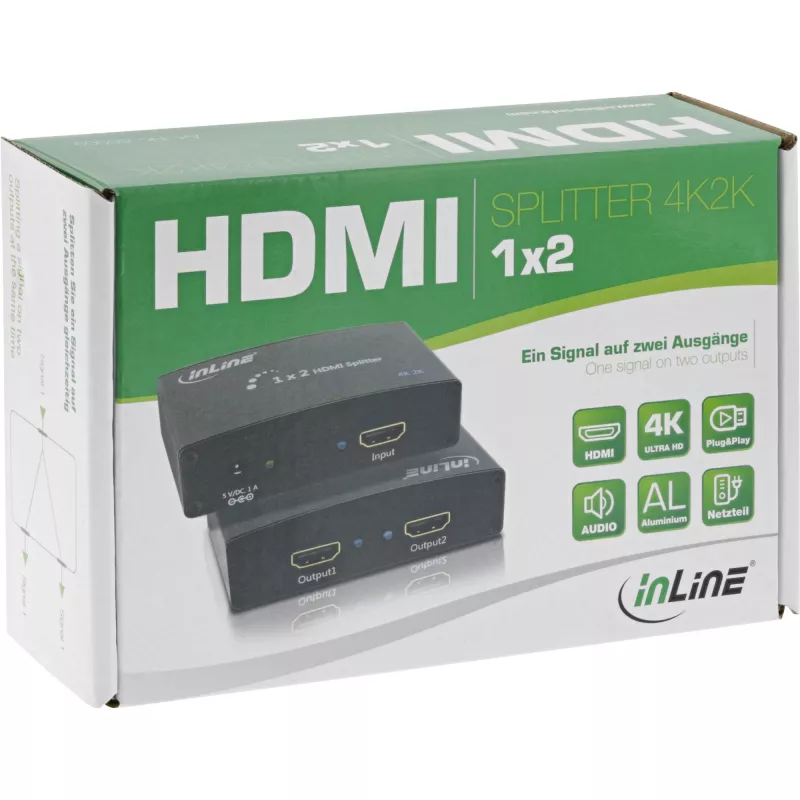 Splitter/distribuidor HDMI InLine, 2 vías, compatible con 4K2K