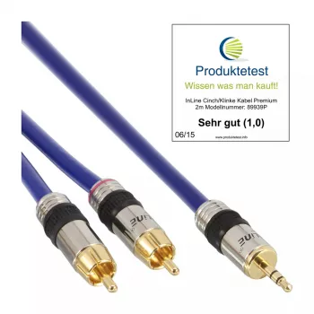 Cable de audio InLine Premium 2x conector macho RCA / conector jack 3,5 mm dorado 15m