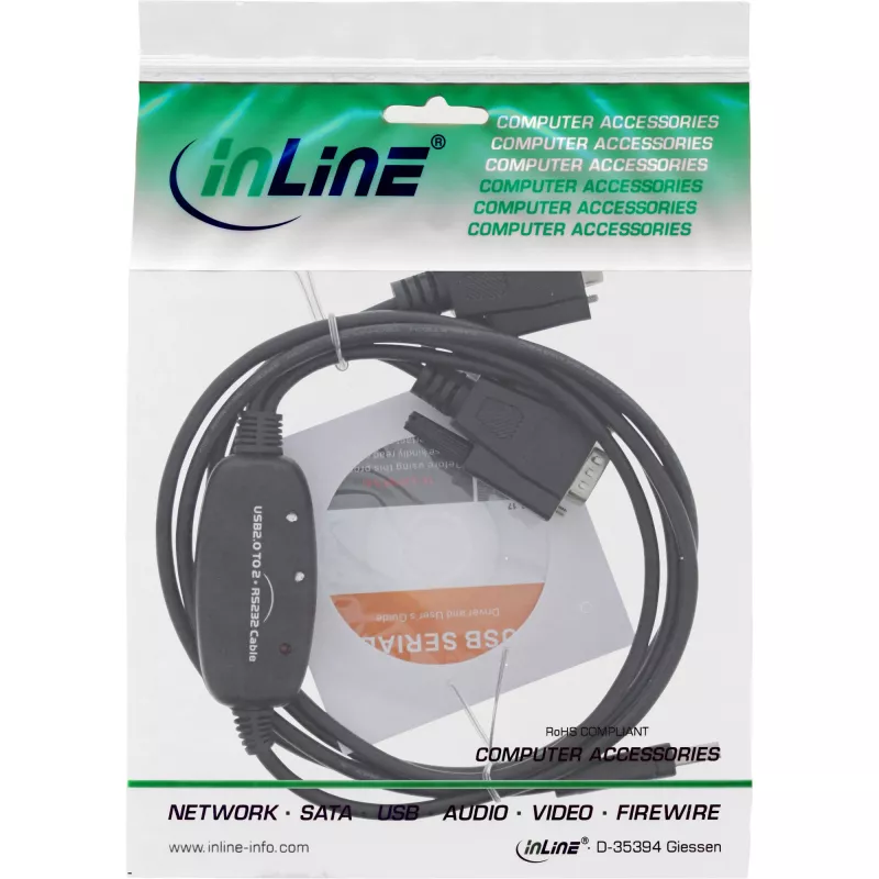 Cable adaptador InLine USB 2.0 a 2x serie USB Type-A a 2x conector macho Sub-D de 9 pines 1,5 m