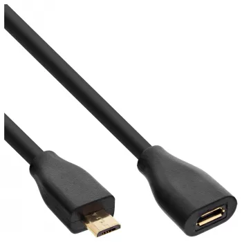 Cable de extensión InLine Micro-USB 2.0, Micro-B M/H, negro/dorado, 3 m