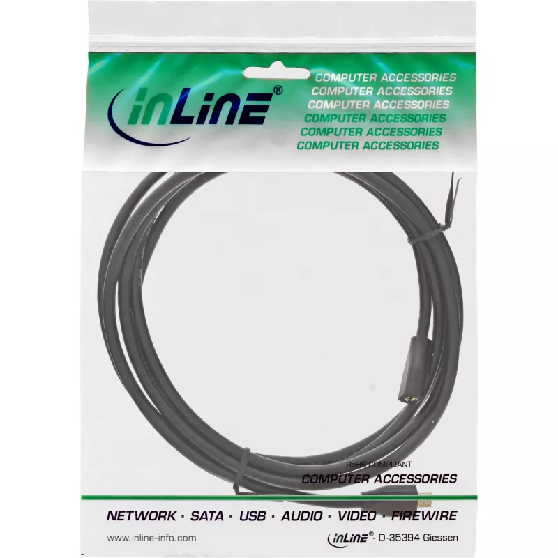 Cable de extensión InLine Micro-USB 2.0, Micro-B M/H, negro/dorado, 3 m