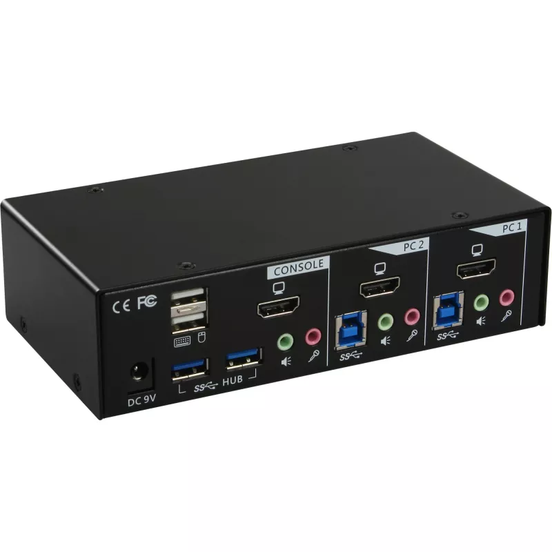 Switch KVM de sobremesa InLine, 2 puertos, HDMI, USB 3.0 hub, con audio