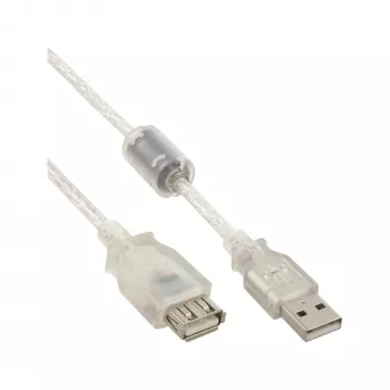 Cable de extensión USB 2.0 InLine Type-A conector macho/hembra, transparente, con ferrita, 5 m