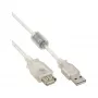 Cable de extensión USB 2.0 InLine Type-A conector macho/hembra, transparente, con ferrita, 5 m
