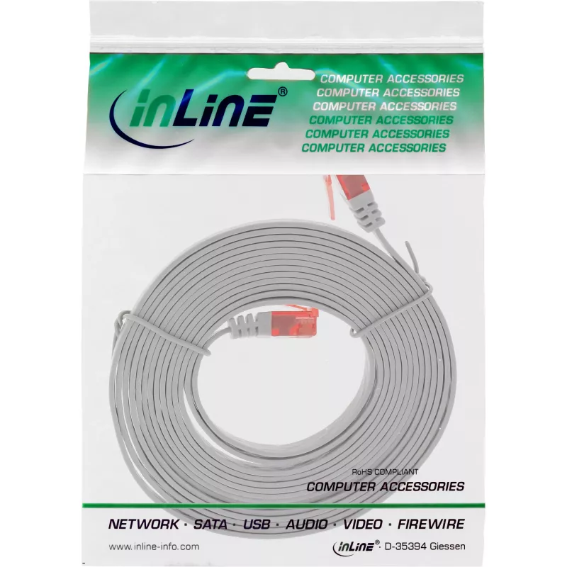 Cable patch ultrafino plano InLine U/UTP Cat.6 compatible Gigabit gris 1,5 m