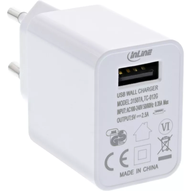 Fuente de alimentación USB InLine Single, 100-240V a 5V/2,5A, blanca