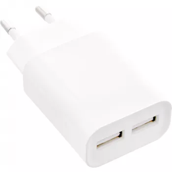 Fuente de alimentación USB InLine DUO, 2 puertos 100-240VAC a 5V / 2.1A blanca