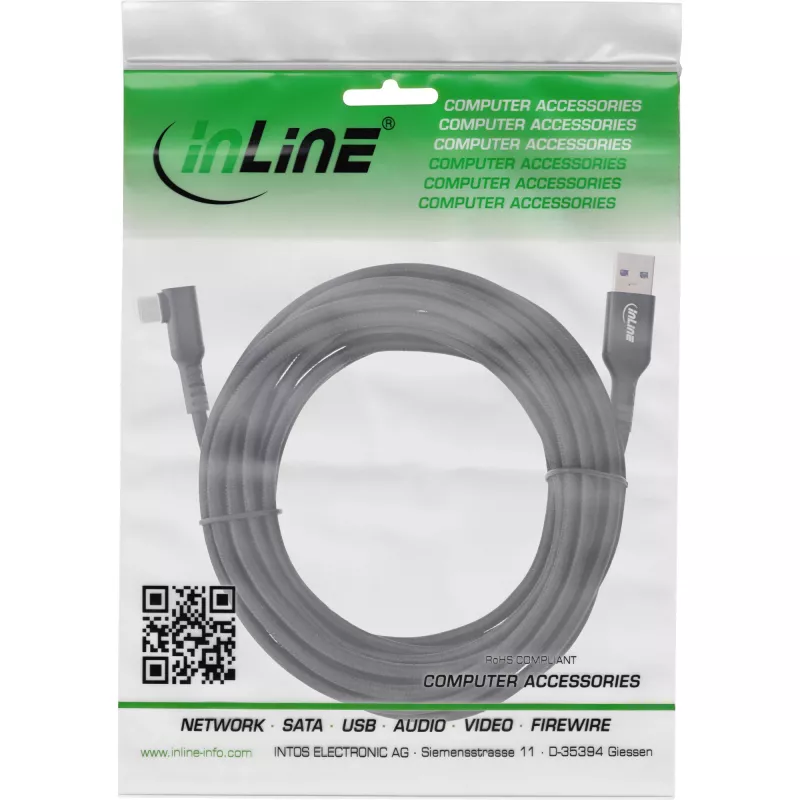 InLine Cable USB 3.2 Gen.1, conector USB-C en ángulo - conector USB-A para VR, negro, 5m