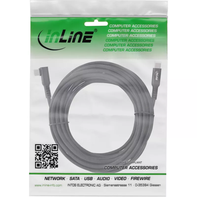 InLine Cable USB 3.2 Gen.1, conector USB Type-C/macho en ángulo para VR, negro, 5m