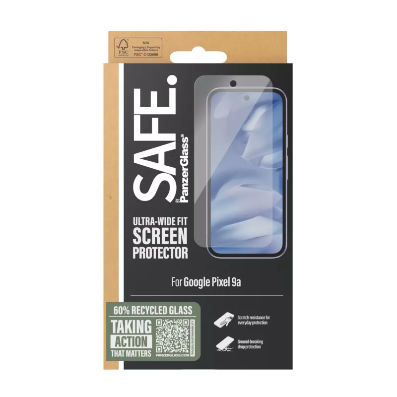 PanzerGlass SAFE. by ® Protector de pantalla Google Pixel 9a | Ultra-Wide Fit