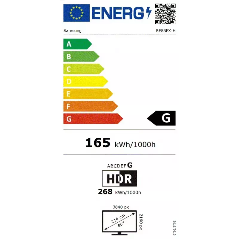 Samsung BE85FX-H LH85BEFHLGUXEN Business TV pantalla Digital Signage de 2,16 m (85 pulgadas), 4K Ultra HD, Edge LED, Wi-Fi 5, Bluetooth, Tizen, 16/7, negro