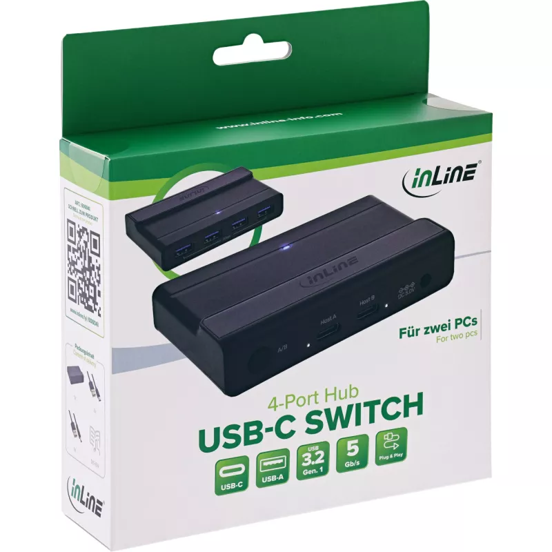 InLine 60604I Switch de compartición USB-C con hub USB de 4 puertos