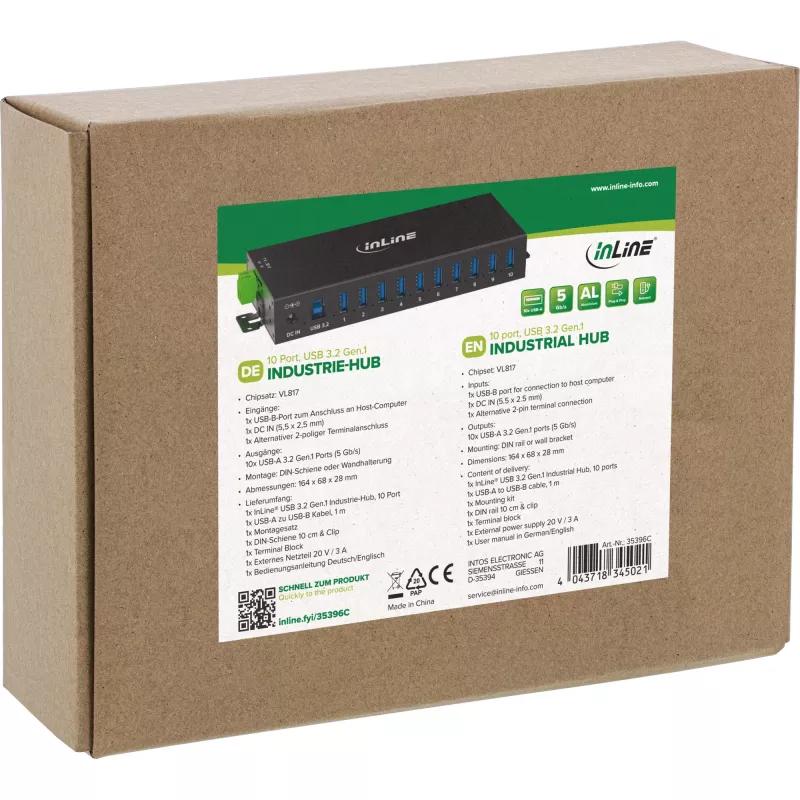 InLine 35396C Hub de interfaz USB 3.2 Gen 1 (3.1 Gen 1) Type-B 5000 Mbit/s negro