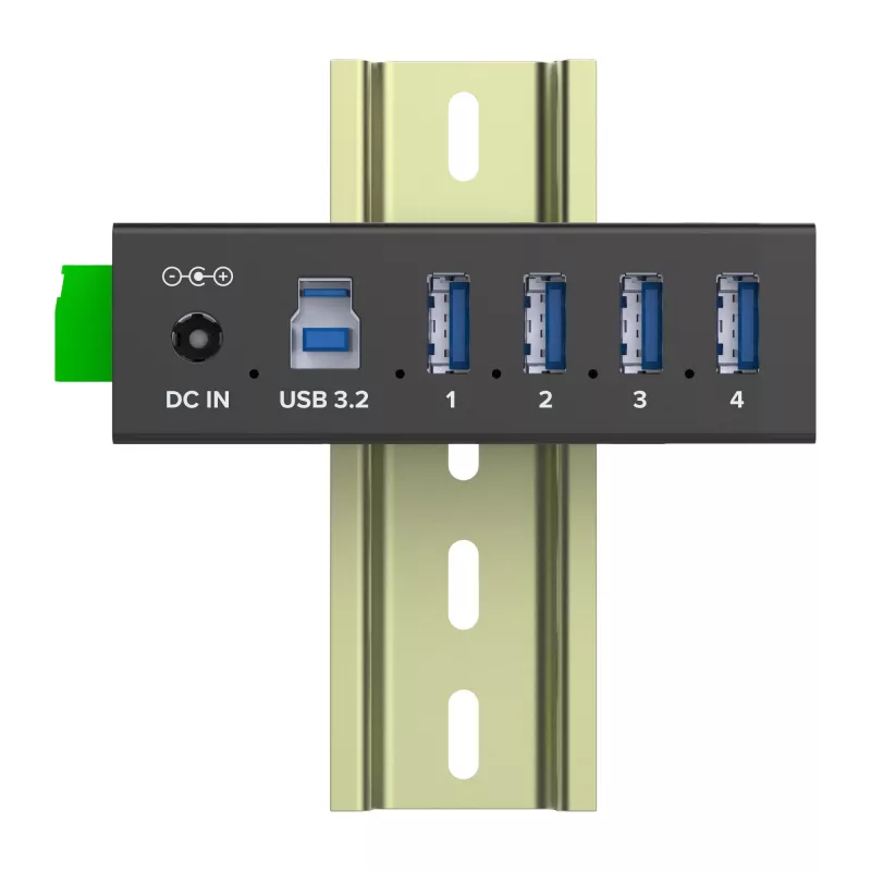 InLine 35396A hub USB 3.2 Gen 1 industrial, 4x USB-A, puerto host USB-B, 5 Gbit/s, carcasa de aluminio, negro, con fuente de alimentación