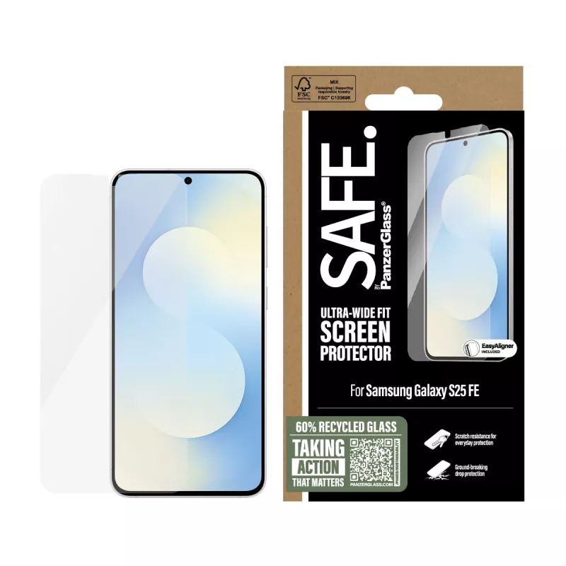 PanzerGlass SAFE. by ® Protector de pantalla Samsung Galaxy S25 FE 5G | Ultra-Wide Fit con EasyAligner