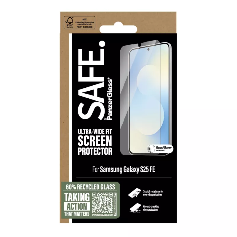 PanzerGlass SAFE. by ® Protector de pantalla Samsung Galaxy S25 FE 5G | Ultra-Wide Fit con EasyAligner