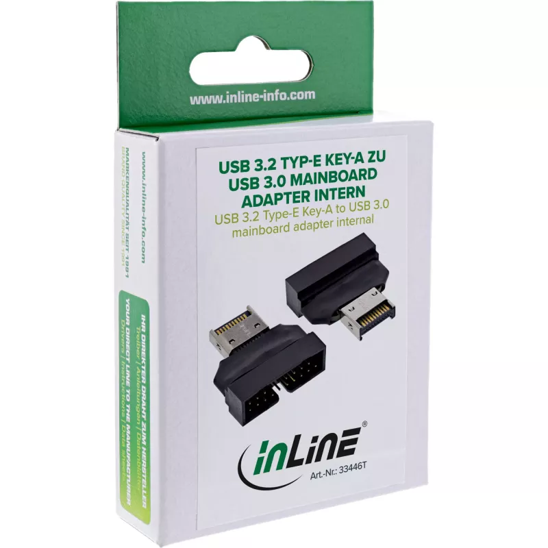 InLine 33446T Adaptador de cable USB Type-E Key A, 20 pines USB 3.0 Header, 19 pines negro