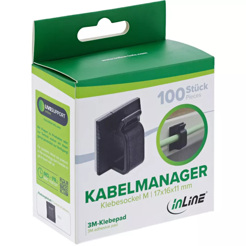 InLine 59971G organizador de cables universal ganchos para cables negro 100 uds.