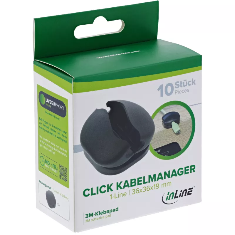 InLine 59971M organizador de cables universal clip de cable negro 10 uds.