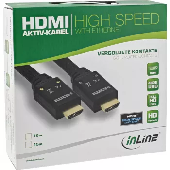 InLine cable HDMI activo, HDMI High Speed con Ethernet, M/M, trenza de nailon, 15 m