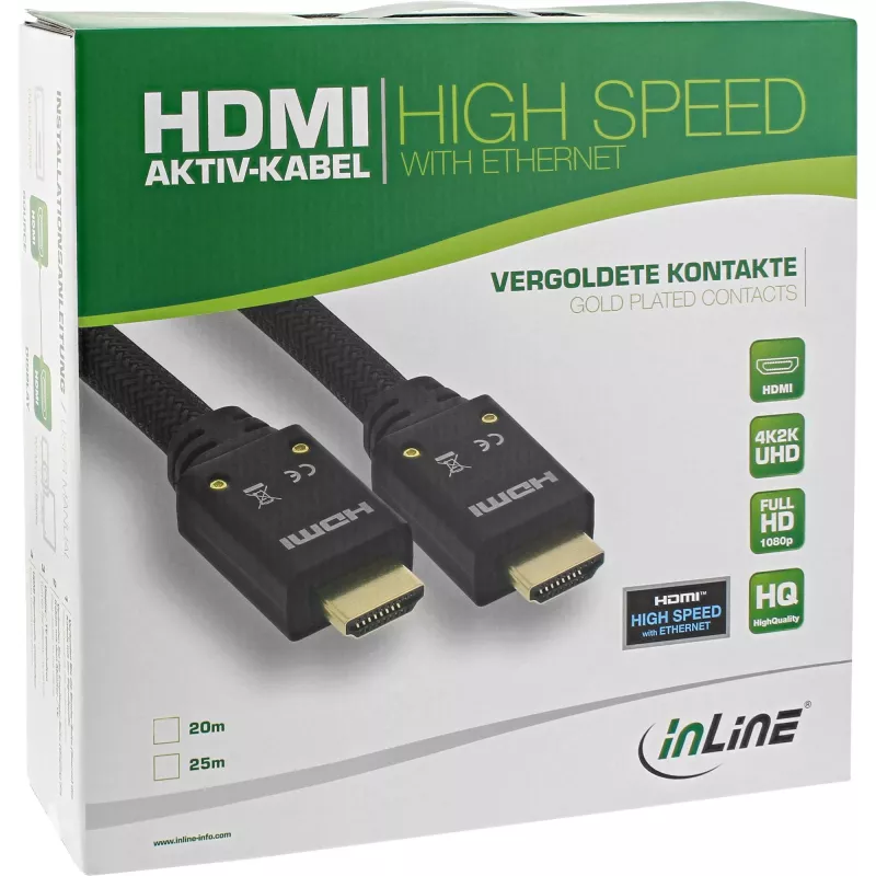 InLine cable HDMI activo, HDMI High Speed con Ethernet, M/M, trenza de nailon, 20 m