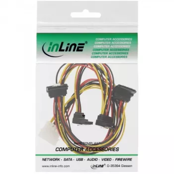InLine cable de alimentación interno en Y 1x Molex / 4x SATA en ángulo con bloqueos 0,40+0,55 m