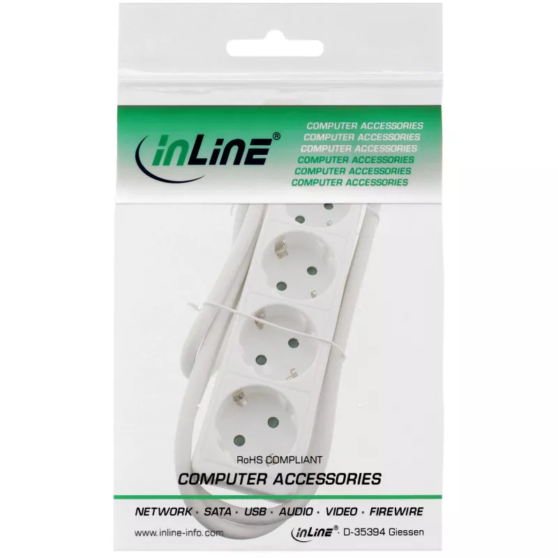 Regleta de enchufes InLine, 4 tomas schuko CEE 7/3, blanca, 3m
