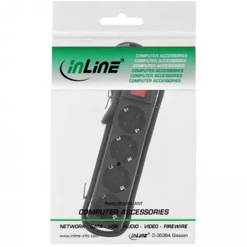 Regleta de enchufes InLine, 4 tomas schuko CEE 7/3, con interruptor, negra, 3m