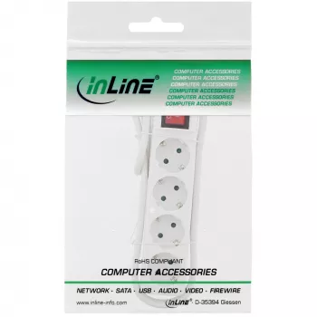 Regleta de enchufes InLine, 4 tomas schuko CEE 7/3, con interruptor, blanca, 5 m