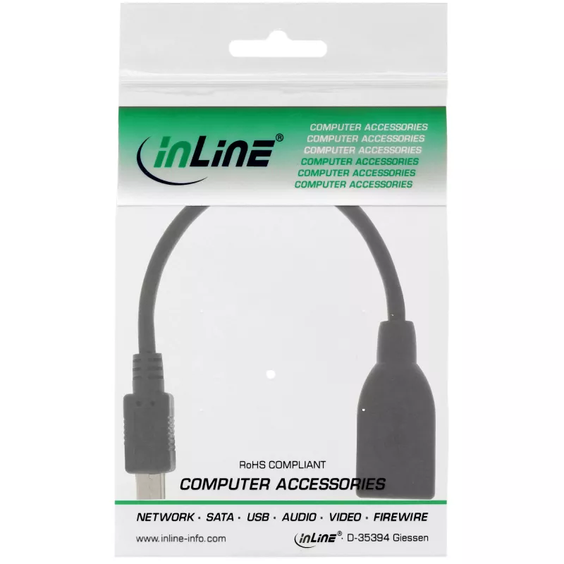 Cable adaptador Micro-USB OTG InLine, conector macho Micro-B a conector hembra USB-A, 0,1 m