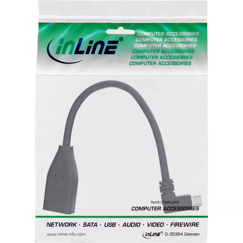 Cable adaptador Micro USB OTG InLine conector macho Micro-B en ángulo a conector hembra USB A 0,1 m
