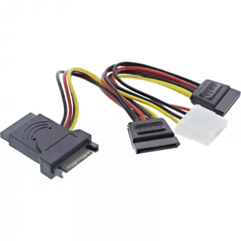 Cable adaptador de alimentación SATA InLine conector macho a conector hembra a 2x SATA + conector de alimentación Molex de 4 pines