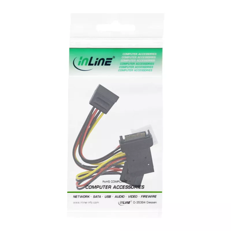 Cable adaptador de alimentación SATA InLine conector macho a conector hembra a 2x SATA + conector de alimentación Molex de 4 pines
