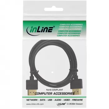 Cable HDMI High Speed con Ethernet InLine, AM/AM, extraplano, negro/dorado, 1 m