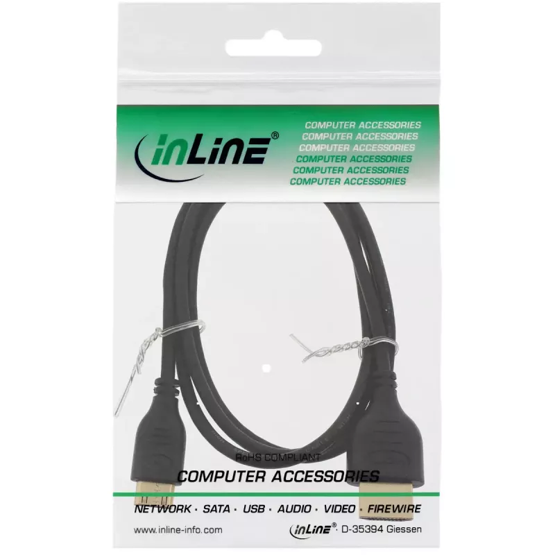 Cable HDMI High Speed con Ethernet InLine, AM/CM, extraplano, negro/dorado, 1,5 m