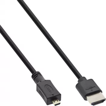 Cable HDMI High Speed con Ethernet InLine, AM/DM, extraplano, negro/dorado, 0,5 m