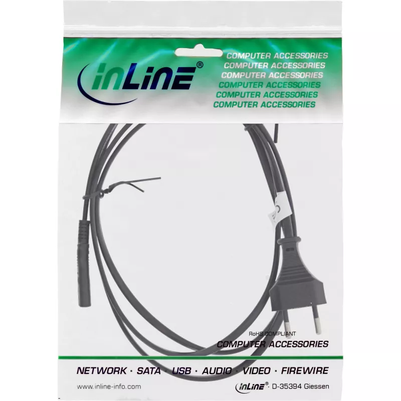 Cable de alimentación InLine Suiza conector CEE7/16 a Euro8 C7, negro, 1,8 m