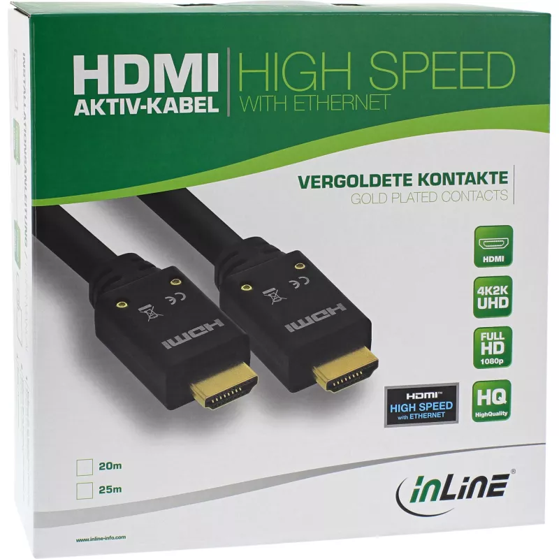 Cable activo InLine HDMI, HDMI-High Speed con Ethernet, M/M, 25 m
