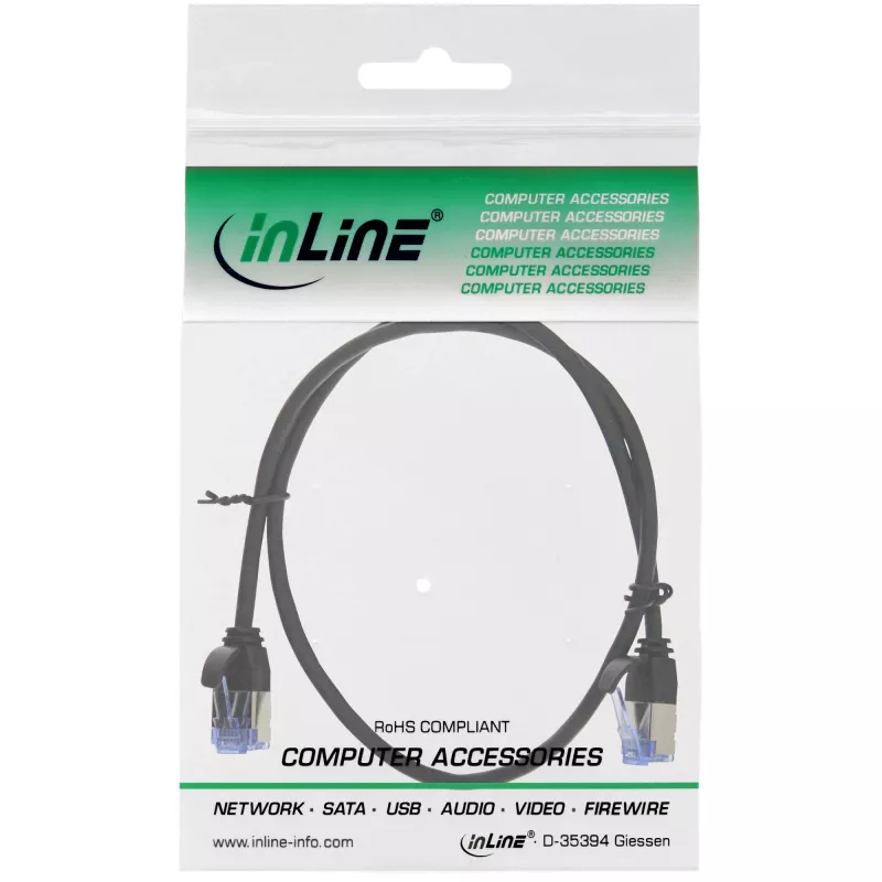 Cable de red InLine fino redondo U/FTP Cat.6A negro 0,25 m