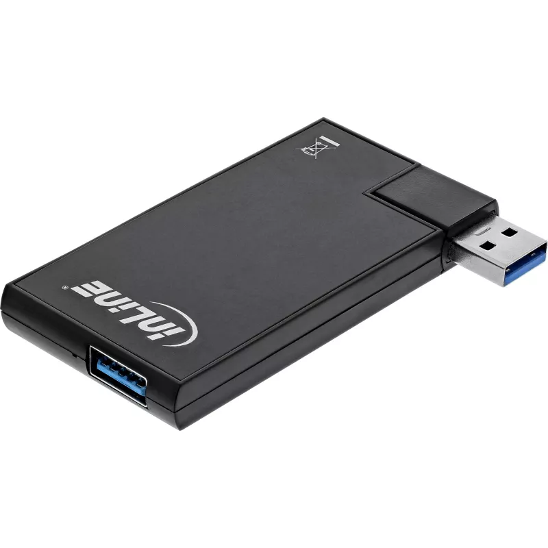 Hub InLine USB 3.0 giratorio, 4 puertos, negro