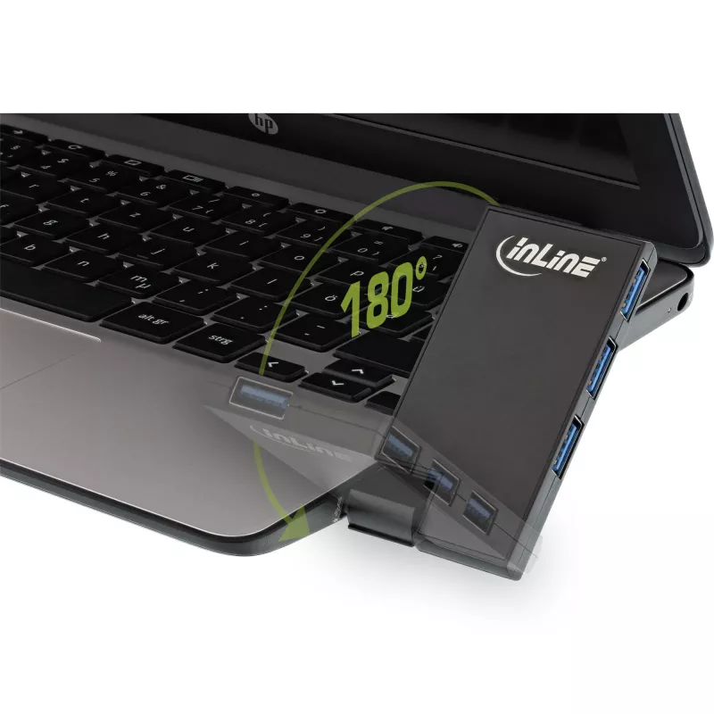 Hub InLine USB 3.0 giratorio, 4 puertos, negro