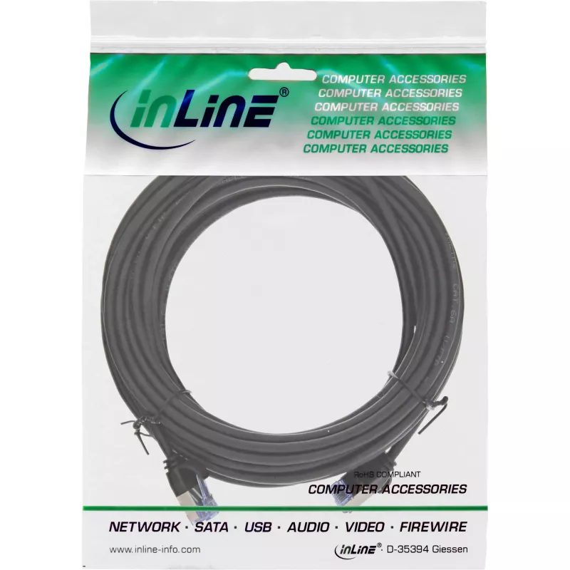 Cable de red InLine fino redondo U/FTP Cat.6A negro 7,5 m
