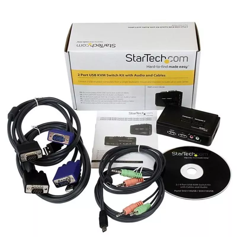Kit switch KVM USB StarTech.com de 2 puertos negro con audio y cables