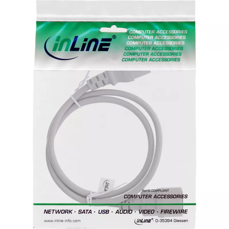 Alargador de cable de alimentación InLine, C13 / C14, gris, 1 m