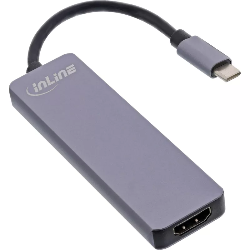 Multi-hub InLine USB 3.2 Gen.1, 2x USB-A, HDMI 4K/30Hz, lector de tarjetas, aluminio, gris
